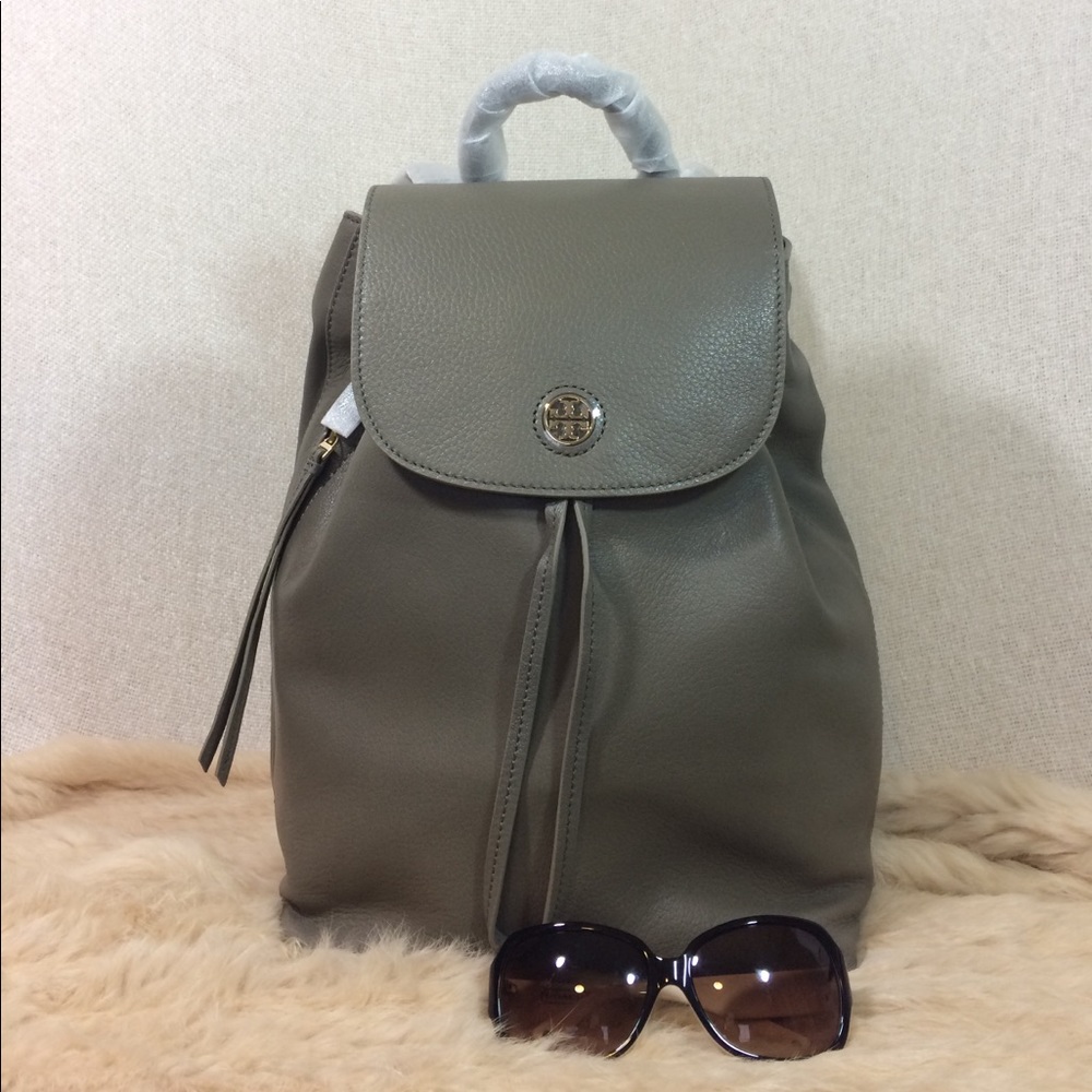 Tory Burch Porcini Gray Leather Brody Backpack